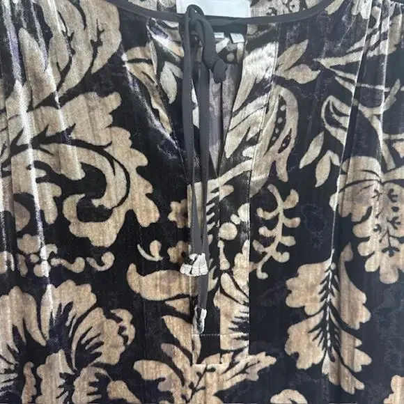 Anthropologie Faustine Velvet Floral Peasant Blouse L Boho Smocked Top - Picture 7 of 14